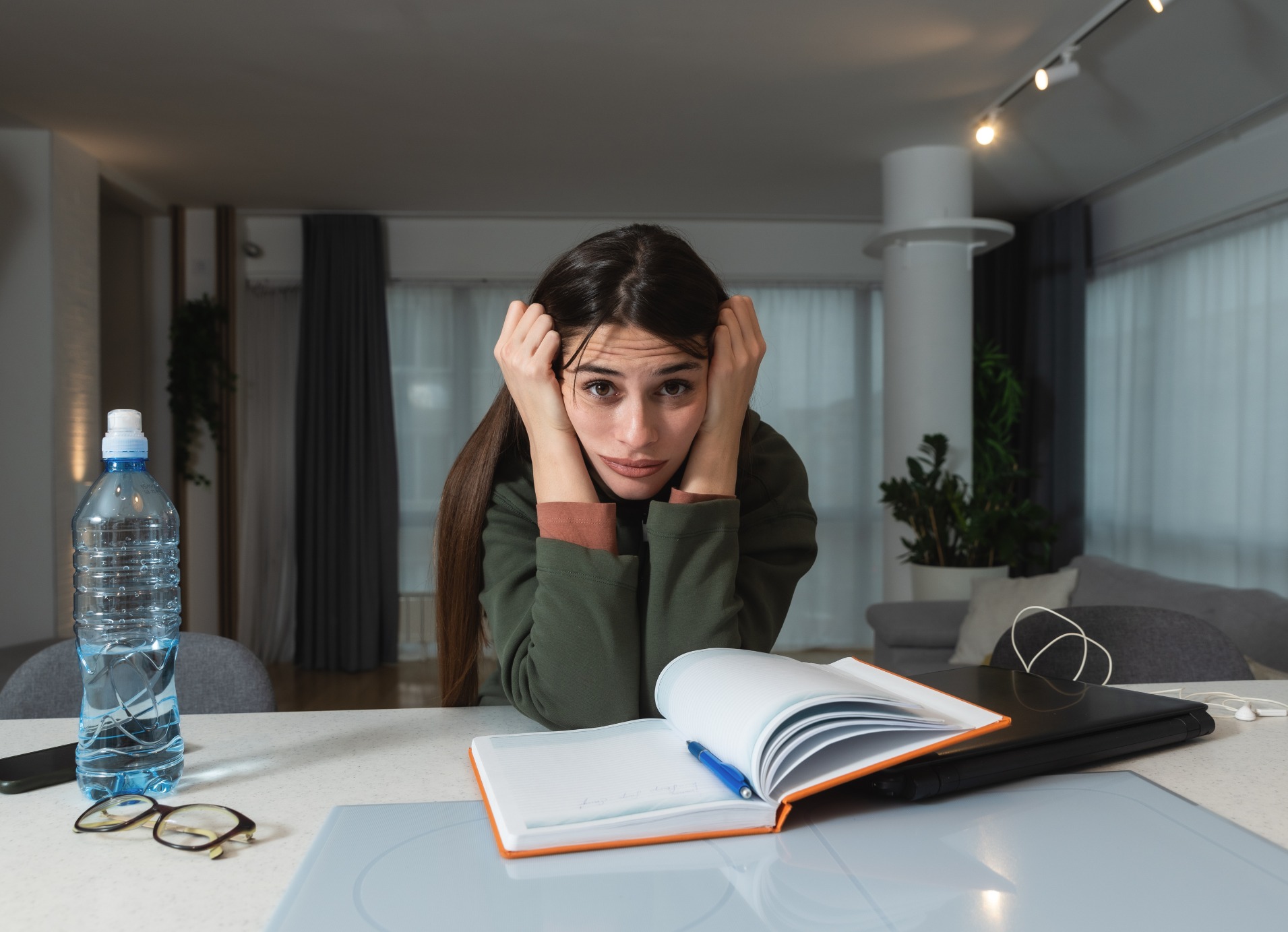 Frustrated woman at desk
